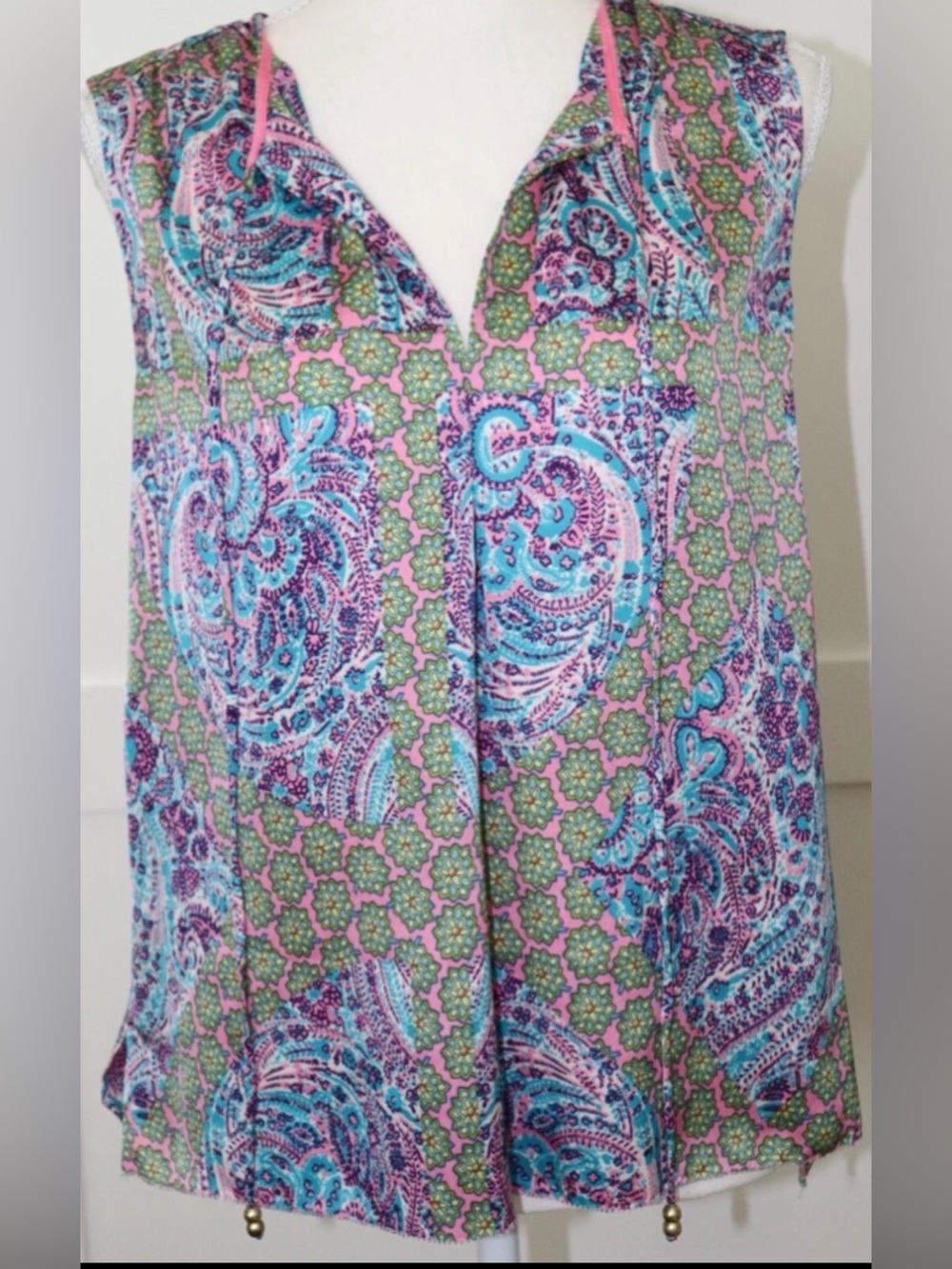 Juicy Couture Pink and Blue Paisley Sleeveless Blouse Womens M